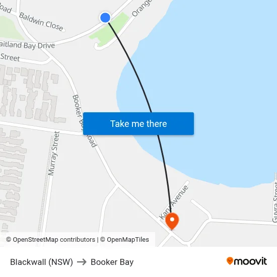 Blackwall (NSW) to Booker Bay map