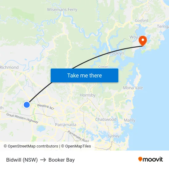 Bidwill (NSW) to Booker Bay map
