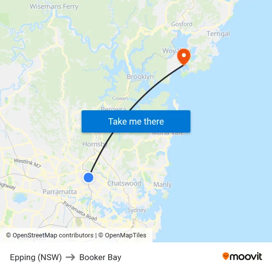 Epping (NSW) to Booker Bay map