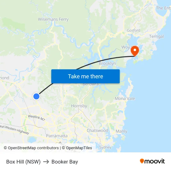Box Hill (NSW) to Booker Bay map