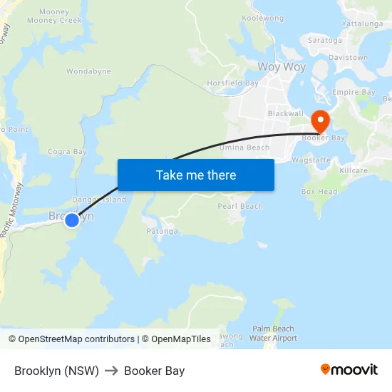 Brooklyn (NSW) to Booker Bay map