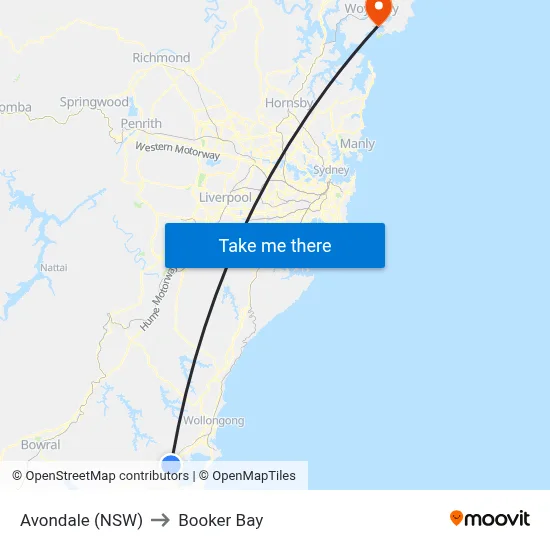 Avondale (NSW) to Booker Bay map