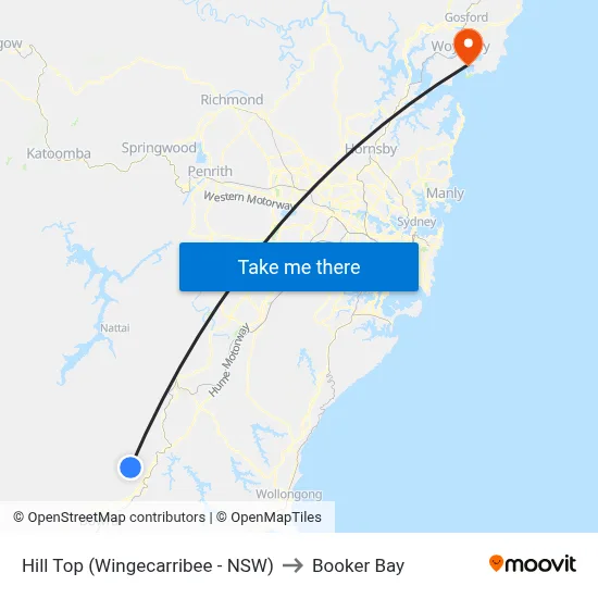 Hill Top (Wingecarribee - NSW) to Booker Bay map