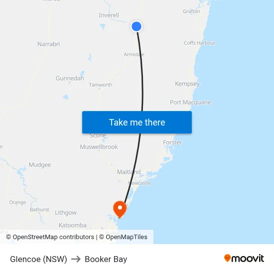 Glencoe (NSW) to Booker Bay map