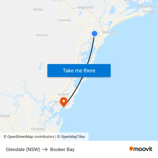 Glendale (NSW) to Booker Bay map