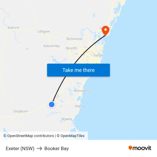 Exeter (NSW) to Booker Bay map