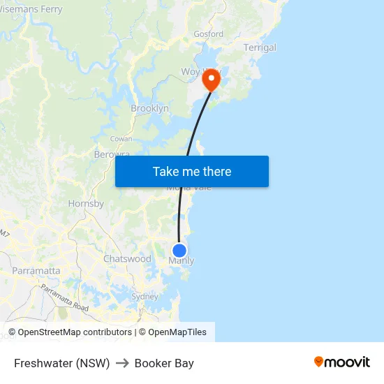 Freshwater (NSW) to Booker Bay map
