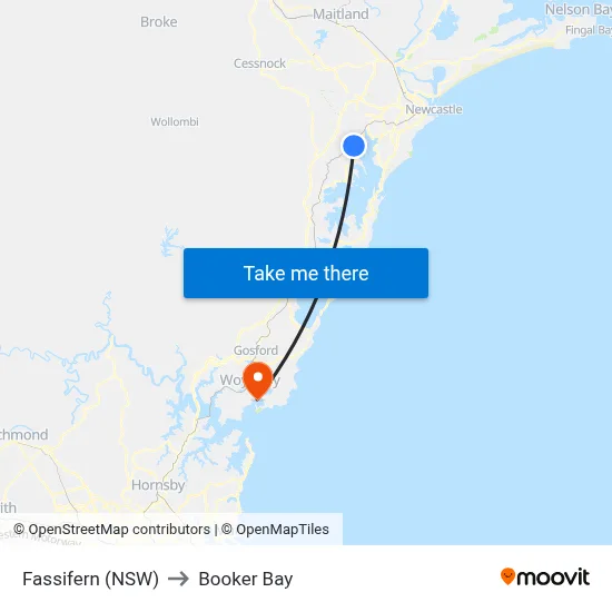 Fassifern (NSW) to Booker Bay map