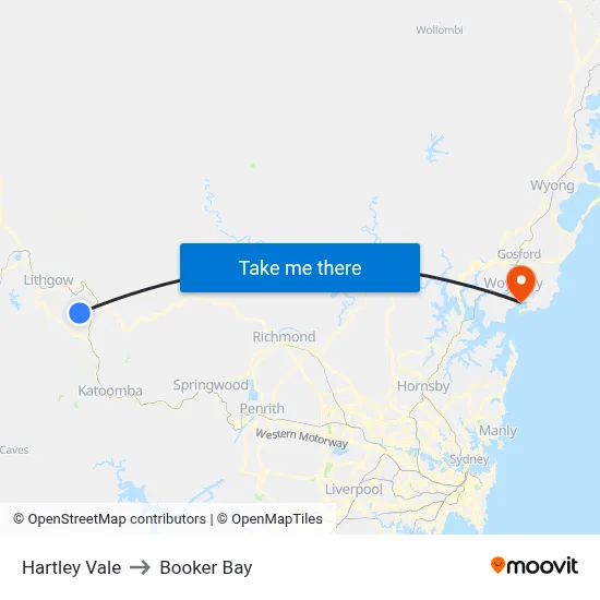 Hartley Vale to Booker Bay map