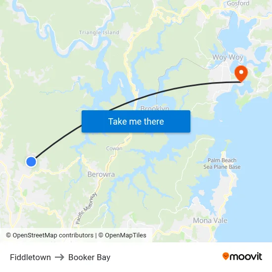Fiddletown to Booker Bay map