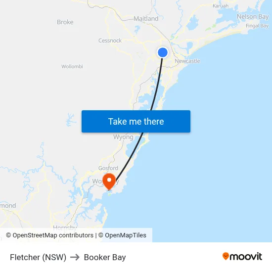 Fletcher (NSW) to Booker Bay map