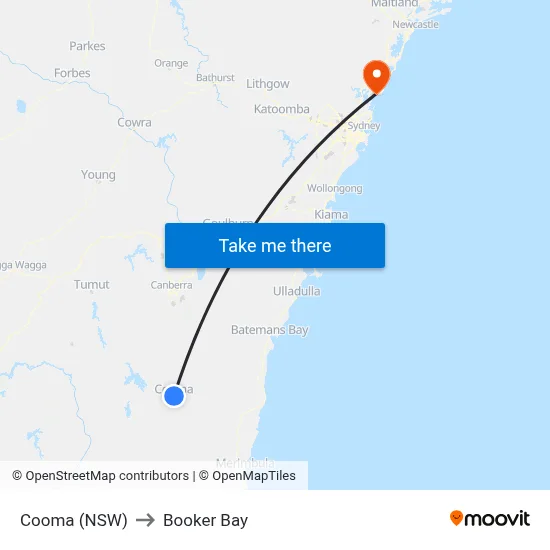 Cooma (NSW) to Booker Bay map