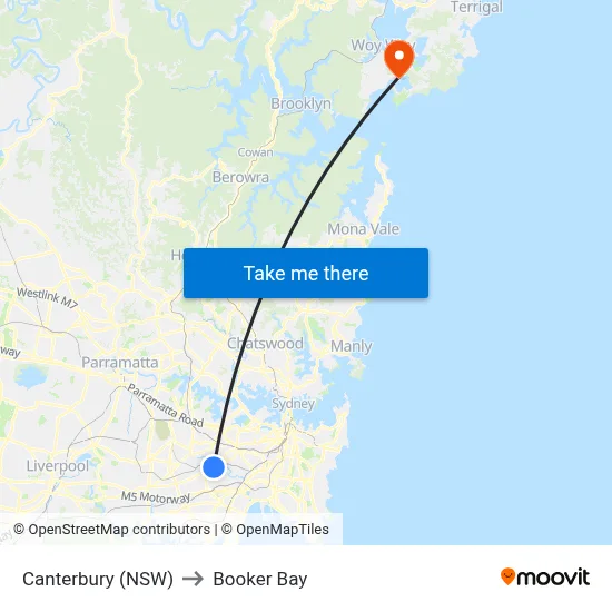 Canterbury (NSW) to Booker Bay map