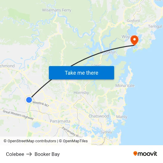 Colebee to Booker Bay map