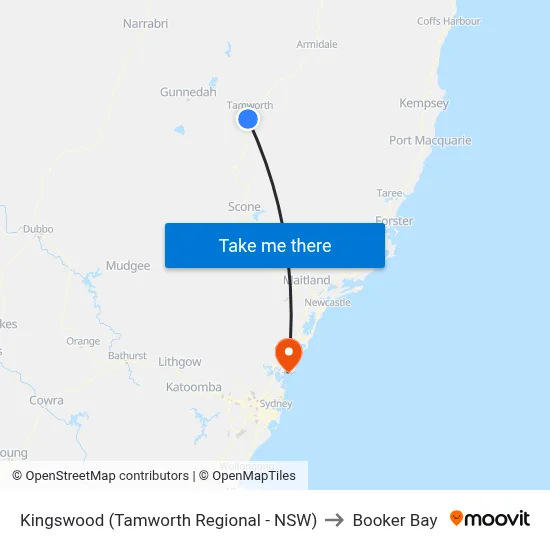 Kingswood (Tamworth Regional - NSW) to Booker Bay map