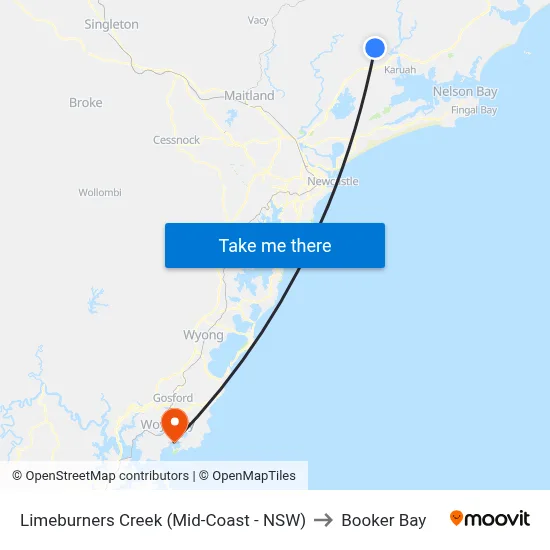 Limeburners Creek (Mid-Coast - NSW) to Booker Bay map