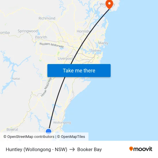 Huntley (Wollongong - NSW) to Booker Bay map