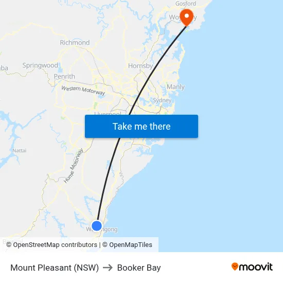 Mount Pleasant (NSW) to Booker Bay map
