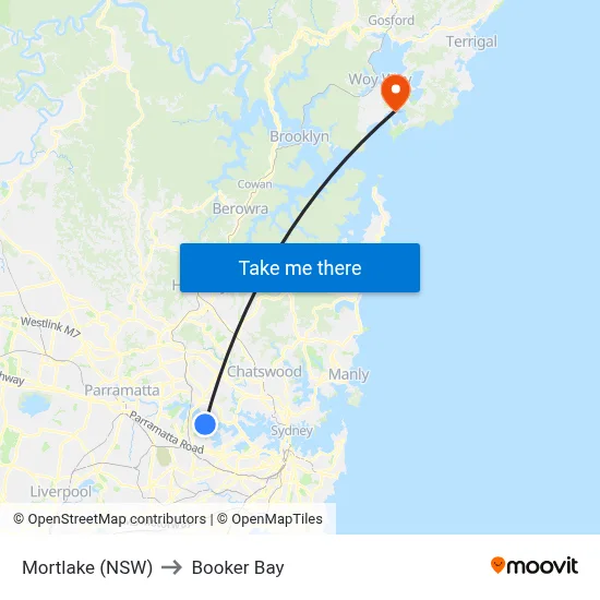 Mortlake (NSW) to Booker Bay map
