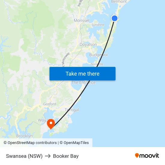 Swansea (NSW) to Booker Bay map