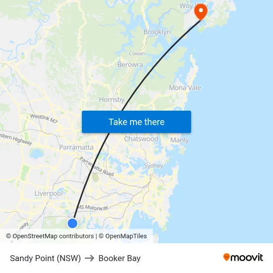Sandy Point (NSW) to Booker Bay map
