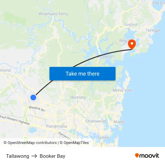 Tallawong to Booker Bay map
