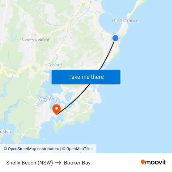 Shelly Beach (NSW) to Booker Bay map