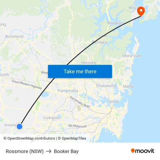 Rossmore (NSW) to Booker Bay map