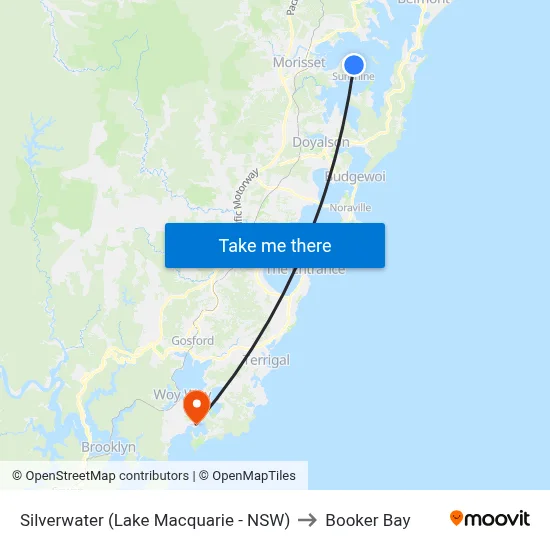 Silverwater (Lake Macquarie - NSW) to Booker Bay map