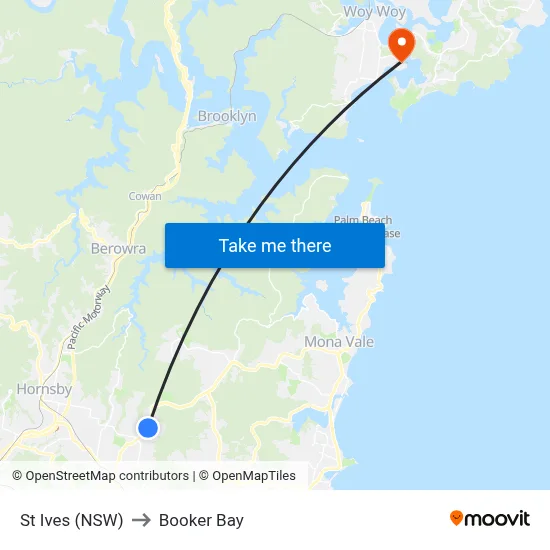 St Ives (NSW) to Booker Bay map