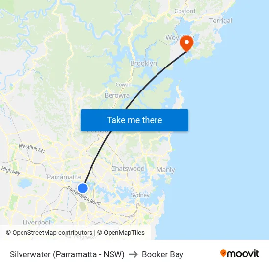 Silverwater (Parramatta - NSW) to Booker Bay map