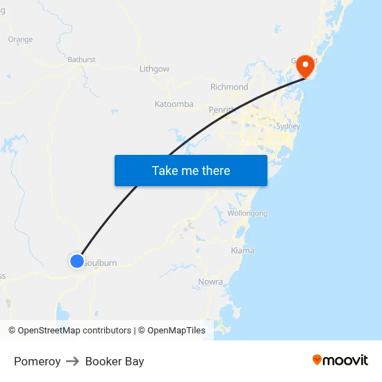 Pomeroy to Booker Bay map
