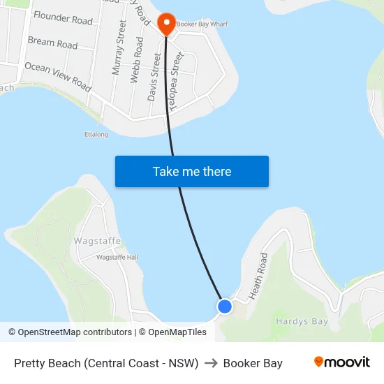Pretty Beach (Central Coast - NSW) to Booker Bay map