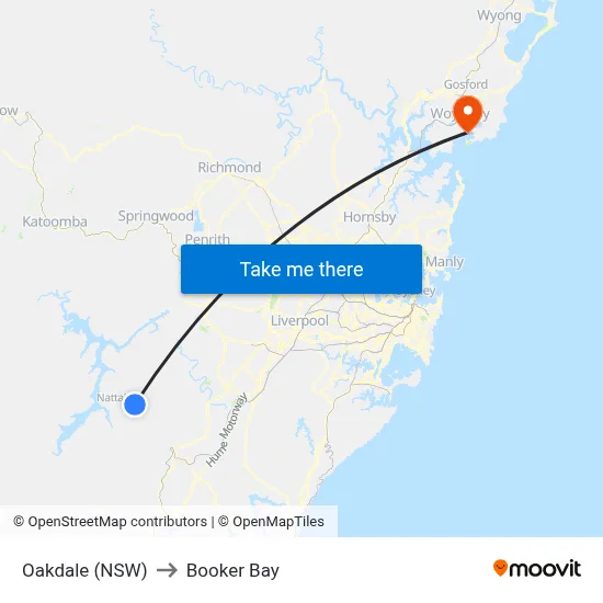 Oakdale (NSW) to Booker Bay map