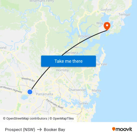 Prospect (NSW) to Booker Bay map