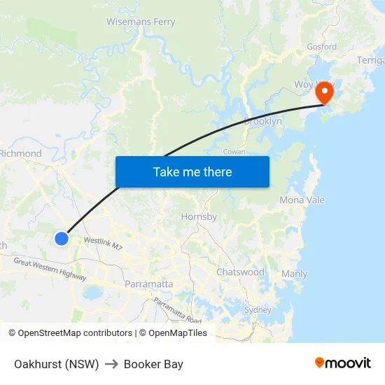 Oakhurst (NSW) to Booker Bay map