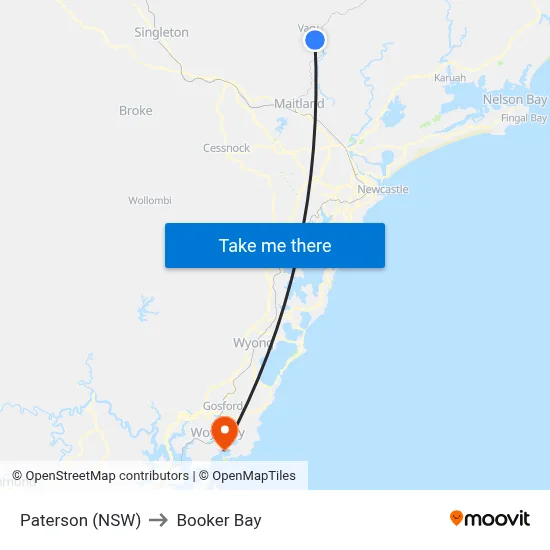 Paterson (NSW) to Booker Bay map