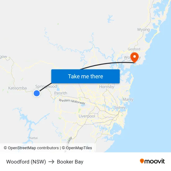 Woodford (NSW) to Booker Bay map