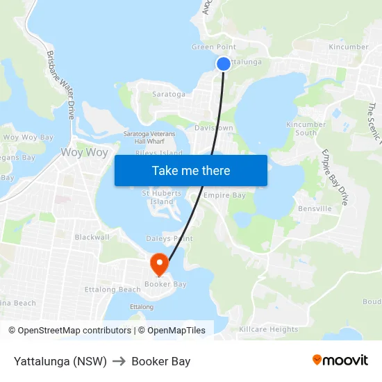 Yattalunga (NSW) to Booker Bay map