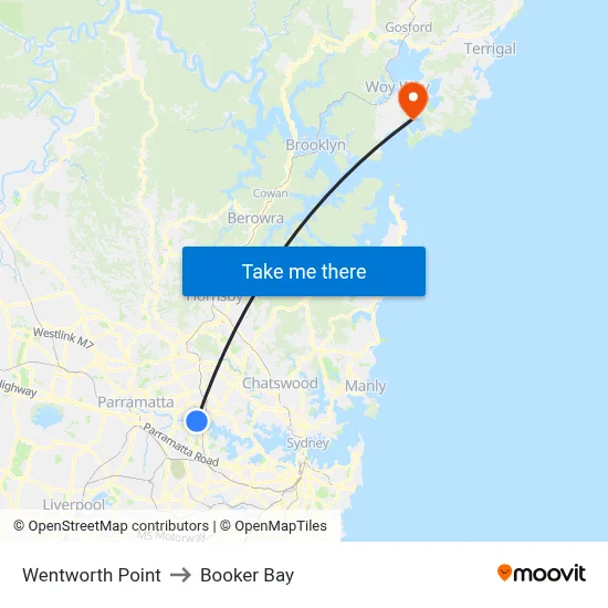 Wentworth Point to Booker Bay map
