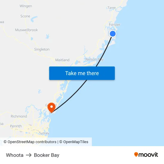 Whoota to Booker Bay map