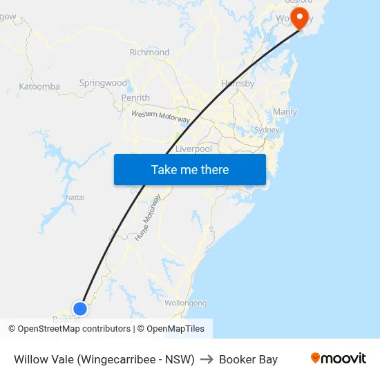 Willow Vale (Wingecarribee - NSW) to Booker Bay map