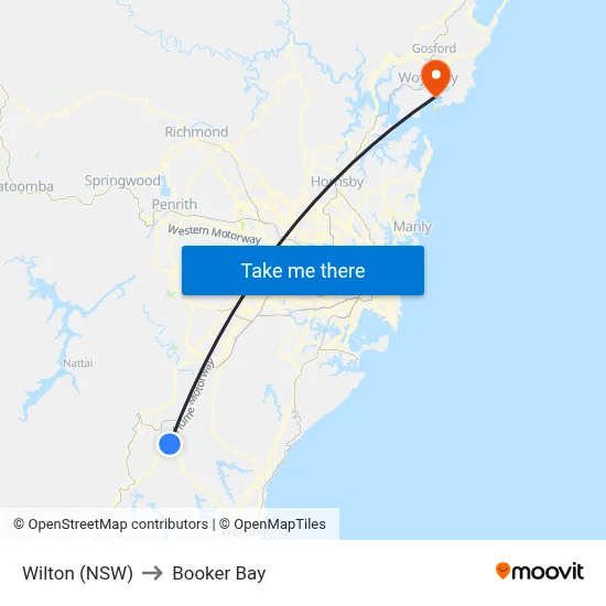 Wilton (NSW) to Booker Bay map
