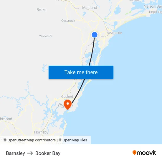Barnsley to Booker Bay map