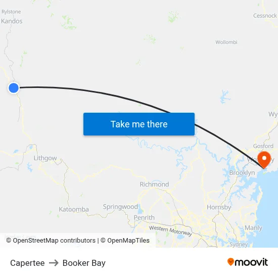 Capertee to Booker Bay map