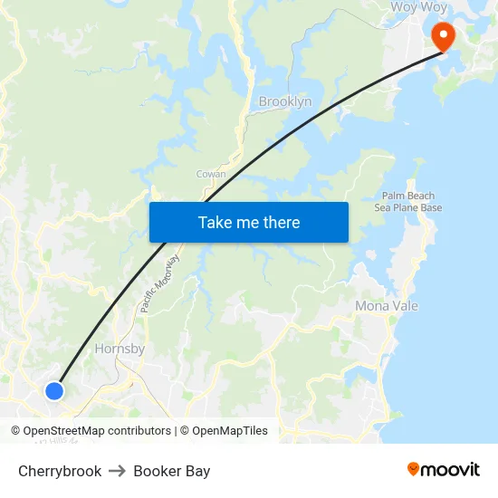 Cherrybrook to Booker Bay map