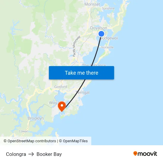 Colongra to Booker Bay map