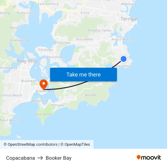 Copacabana to Booker Bay map
