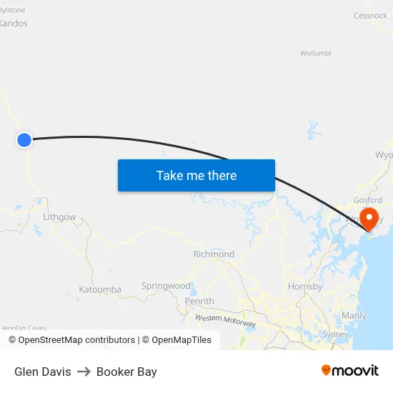 Glen Davis to Booker Bay map