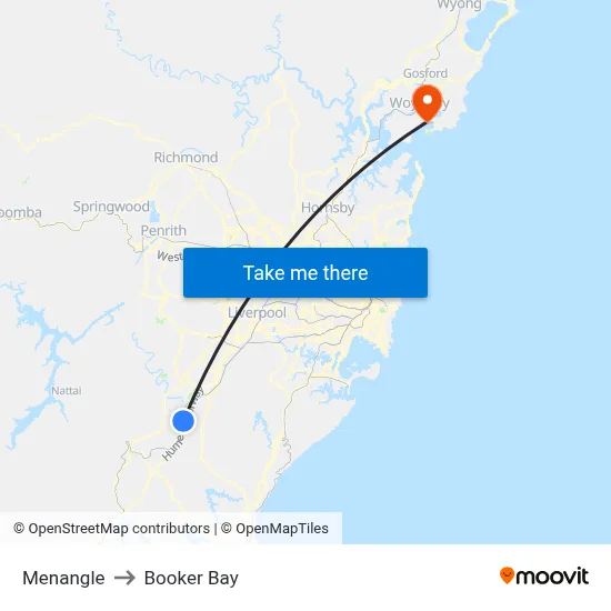 Menangle to Booker Bay map